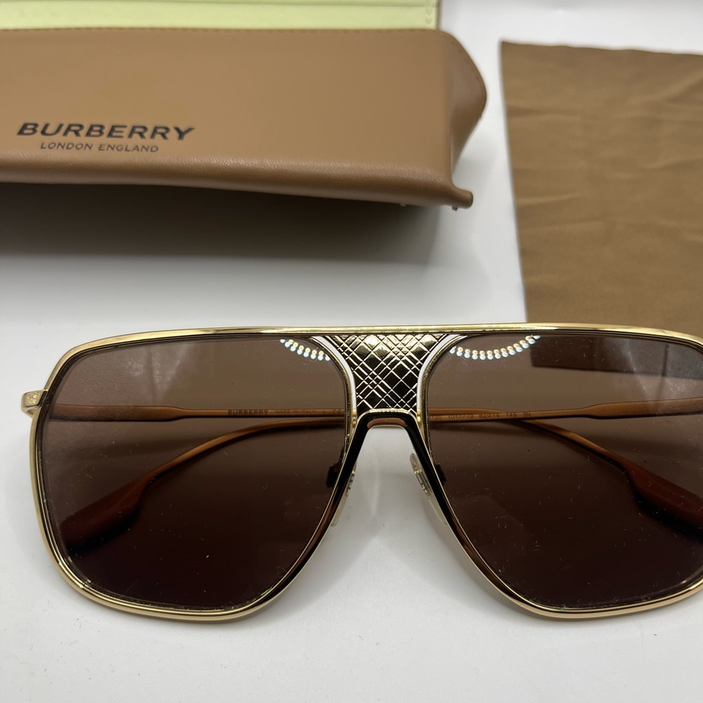 Burberry Gold and Brown Men's Sunglasses - Picture 2 of 9
